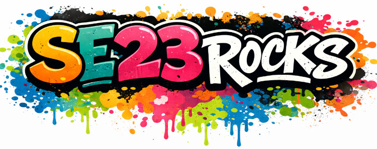 SE23 Rocks logo in the style of a splashed graffiti